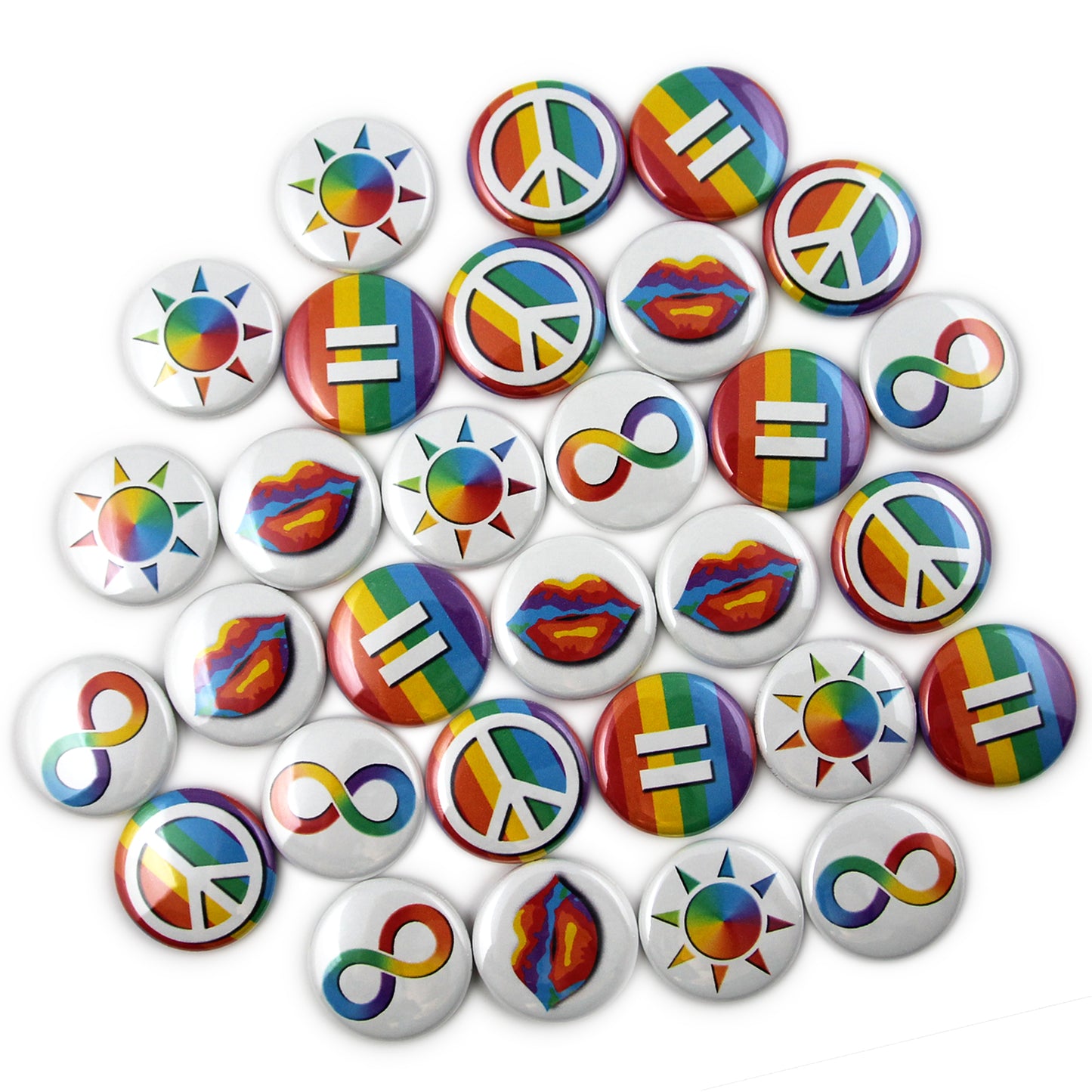 Rainbow Pride Mini Buttons. (1" Pins, 30 Piece Set)