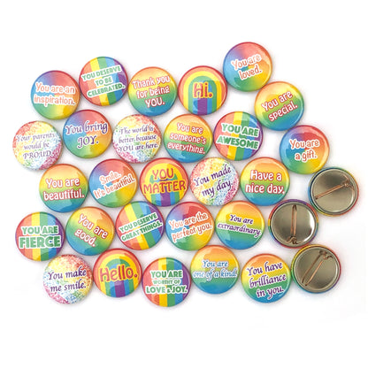 "Love Saves Lives" Mini Buttons - Rainbow Edition. (1" Pins, 30 Piece Set)