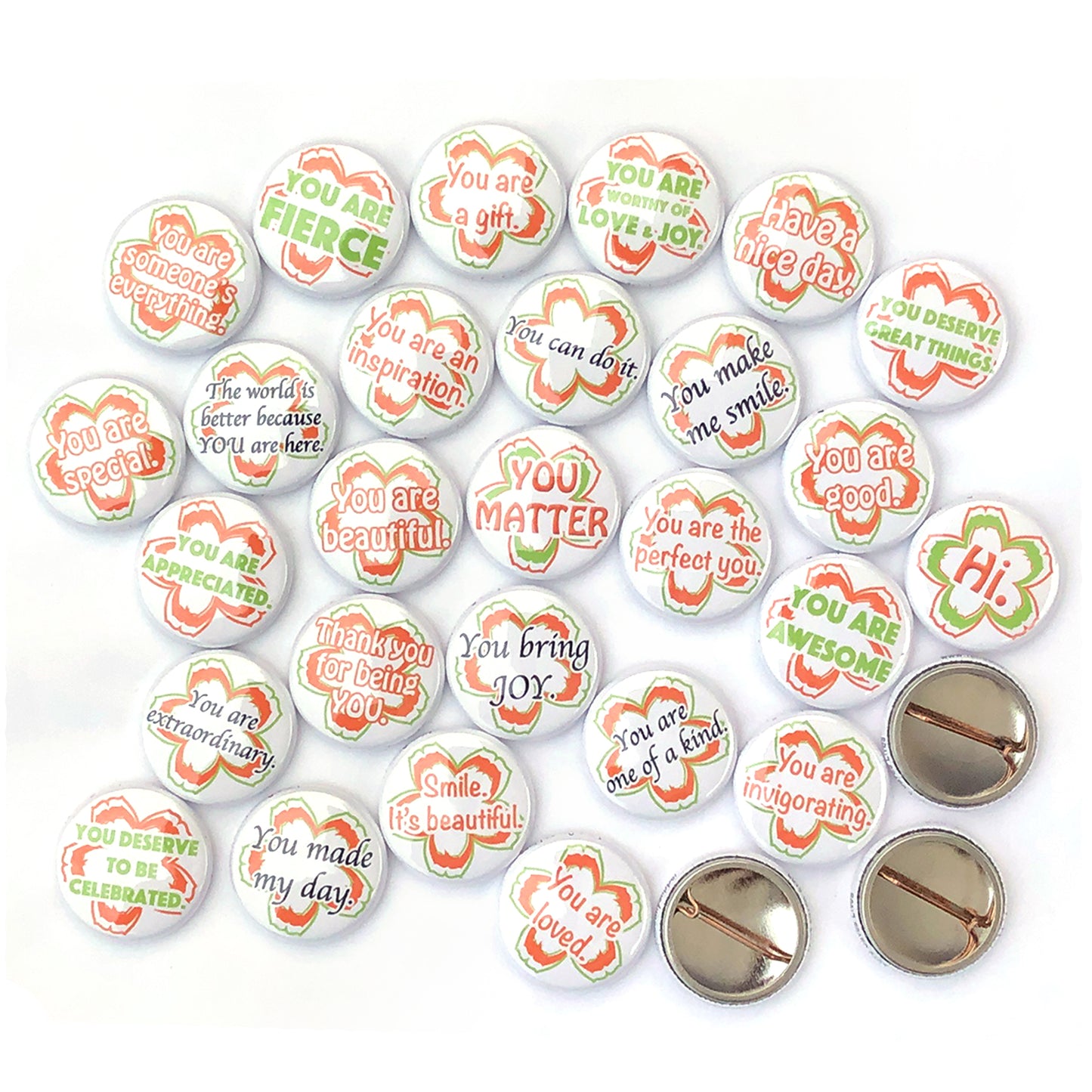 "Love Saves Lives" Mini Buttons - Flower Edition. (1" Pins, 30 Piece Set)