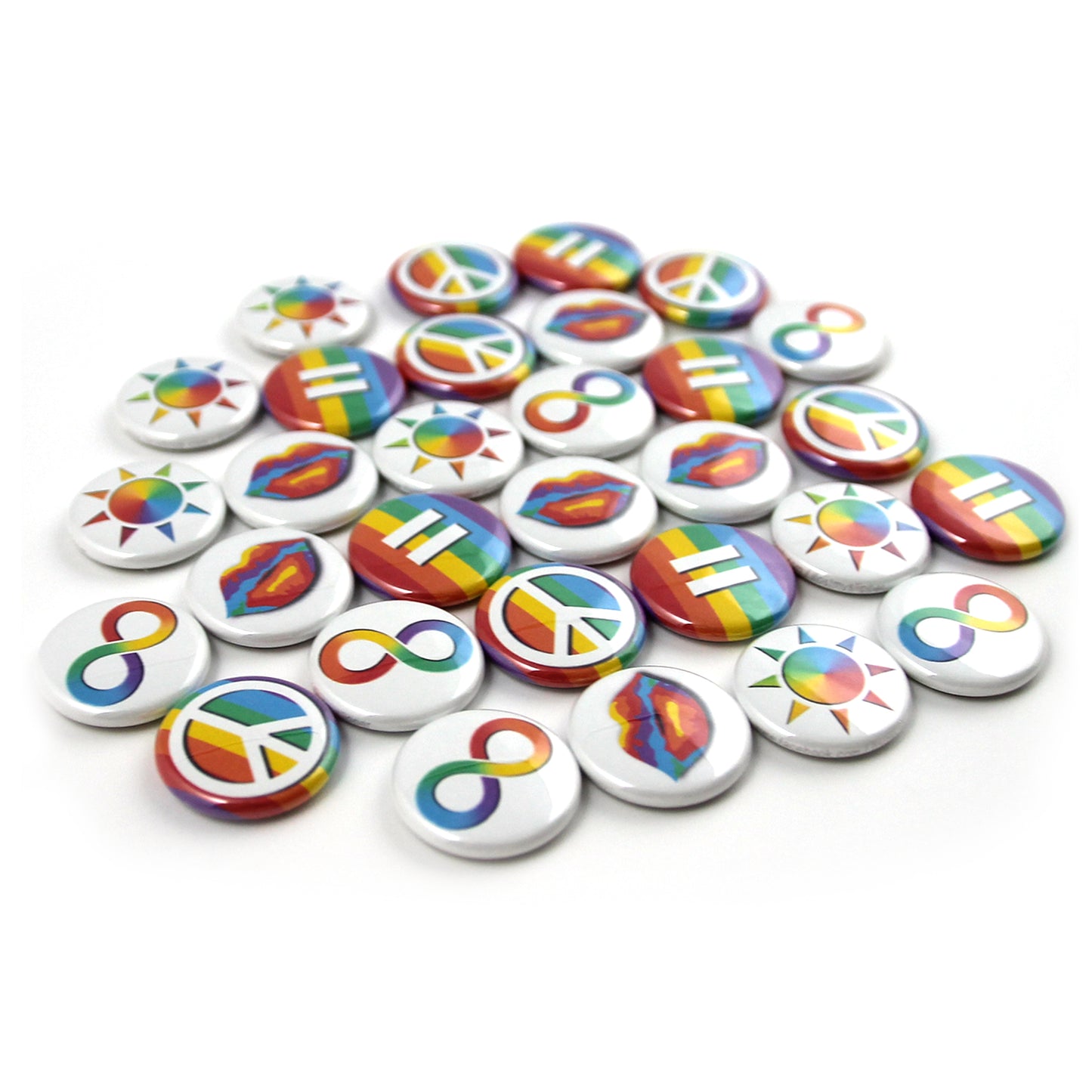 Rainbow Pride Mini Buttons. (1" Pins, 30 Piece Set)