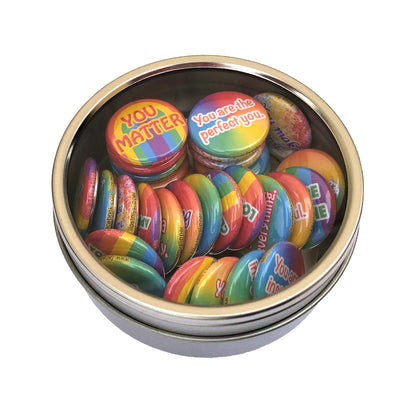 "Love Saves Lives" Mini Buttons - Rainbow Edition. (1" Pins, 30 Piece Set)