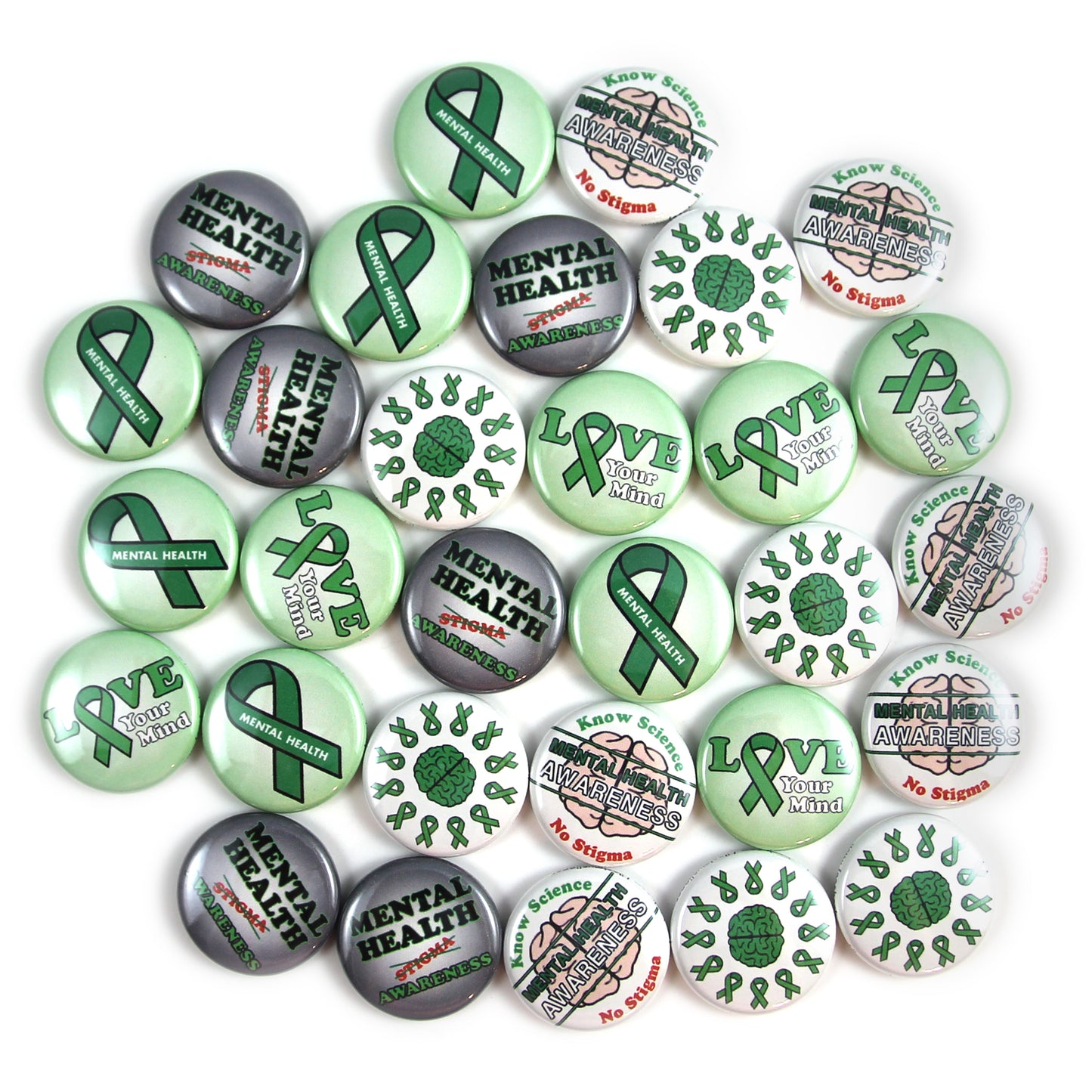 Mental Health Awareness Mini Buttons. (1" Pins, 30 Piece Set)