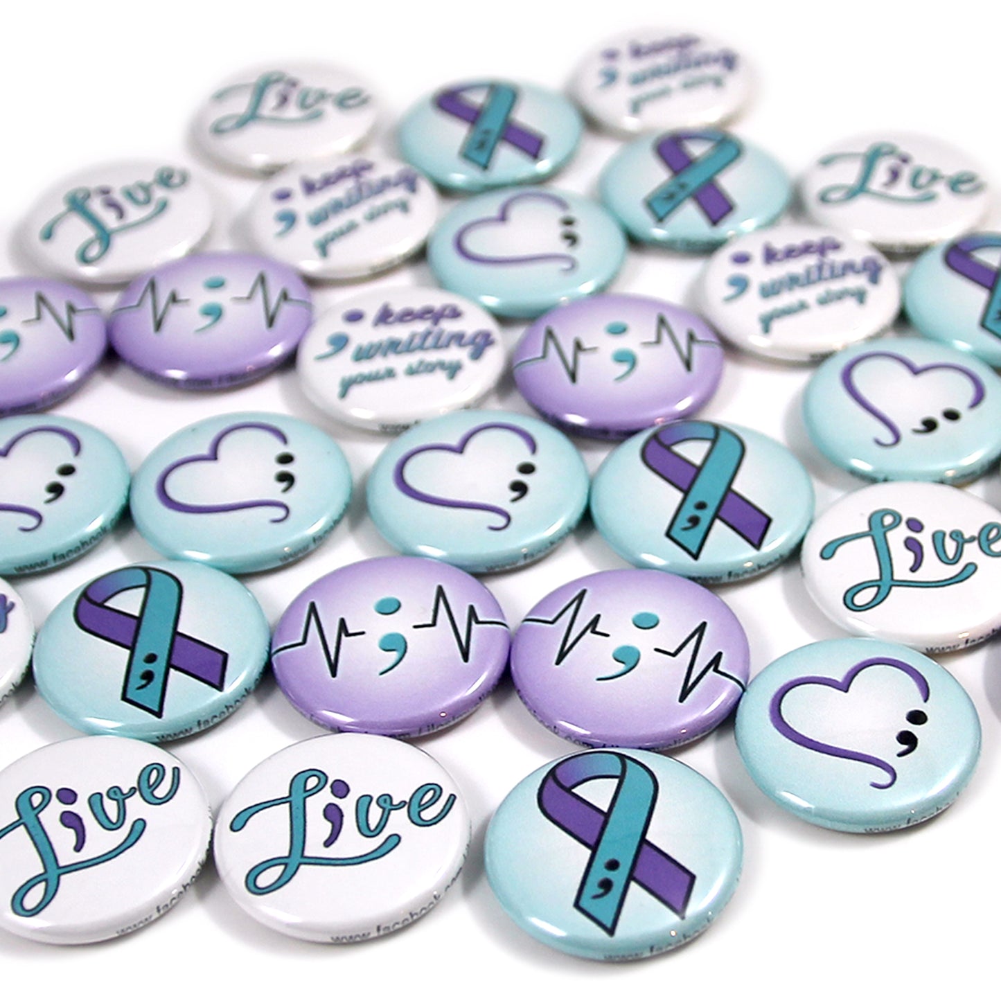 Semicolon/Suicide Awareness Mini Buttons. (1" Pins, 30 Piece Set)