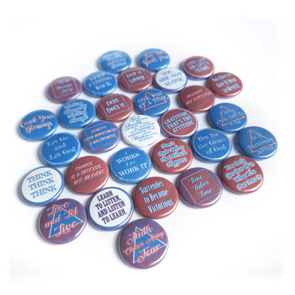 Recovery Buttons, Daily Affirmations for AA / NA (1” Pins, 30 Piece Set)