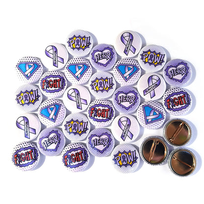 Lavender Awareness Ribbon Mini Buttons, Superhero/Comic Book Style. (1" Pins, 30 Piece Set)