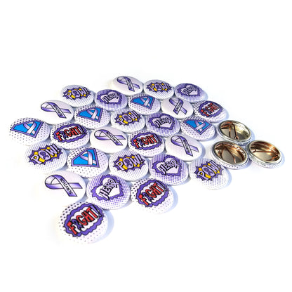 Lavender Awareness Ribbon Mini Buttons, Superhero/Comic Book Style. (1" Pins, 30 Piece Set)