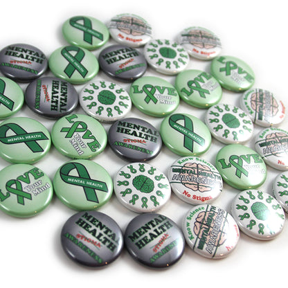 Mental Health Awareness Mini Buttons. (1" Pins, 30 Piece Set)